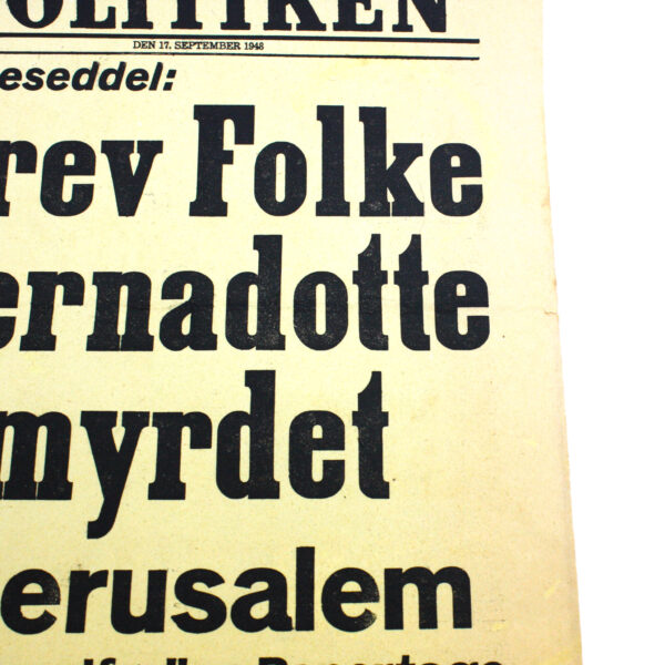 Løbeseddel fra Politikken – Grev Folke Bernadotte myrdet - Image 2